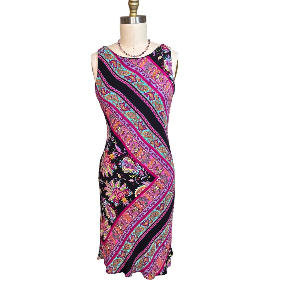 Paisley Floral Print Ronni Nicole Sleeveless Sheath Dress 8 Multicolor